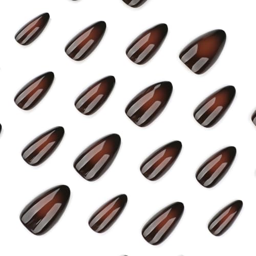 Brown Ombre Press on Nails Medium Almond False Nails 24Pcs - color: style-19