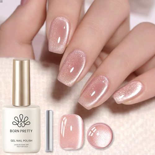 BORN PRETTY Pink Cat Magnetic Eye Gel Nail Polish Crystal Glass Gel Polish - color: light pink