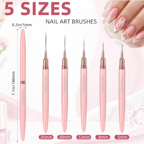 5PCS Nail Art Brushes, Metallic Fine Liner Nail Art Pens for Nail Painting
