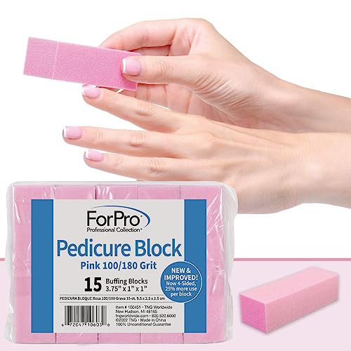 ForPro Pink Pedicure Block, 100/180 Grit, Three-Sided Pedicure Nail Buffer, 3.75” L x 1” W x 1” H, 15-Count (Pack of 2) - size: 15 Count (Pack of 2)