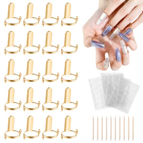 20Pcs Wudu Nail Rings with 120Pcs Adhesive Nail Tabs-Gold - color: Gold
