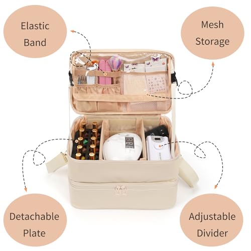 Nail Polish Organizer Bag Holds 50+ Bottles (15ml/0.5 fl.oz) &UV Nail Lamp - color: 05-Leather White, size: 50 Bottles