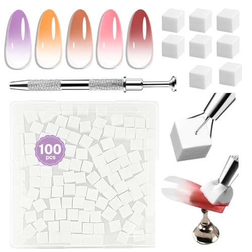 JODSONE 100PCS Soft Nail Sponges for Ombre Gel Polish Pat Gel Brushes