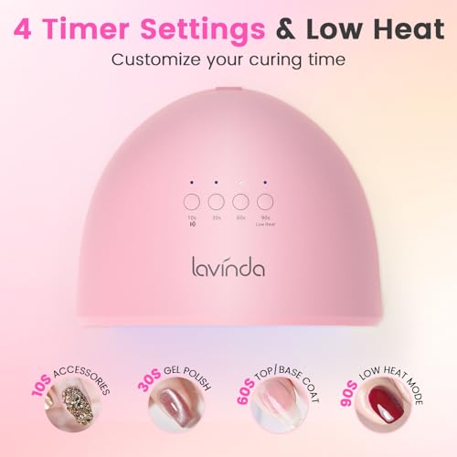 Lavinda UV LED Nail Lamp for Gel Polish, 48W UV Light for Nails Professional Nail Dryer Fast Curing Lamp with 4 Timers, Smart Sensor, Detachable Base for Hands & Feet Home Salon DIY Manicure - Pink - color: Pink Arc