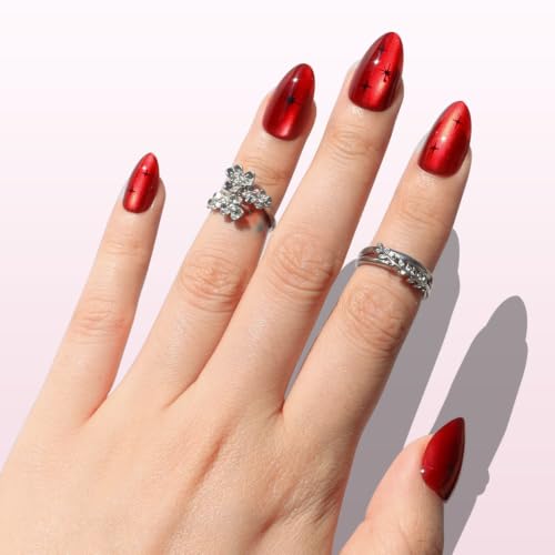 Nail Reformation Press On Nails, Ruby Gloss Red Short Almond Fake Nails - color: Ruby Gloss Red