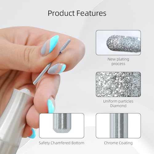 Diamond Nail Drill Bits for Cuticle Removal - 2mm Round Barrel Fine Chrome Coated Rotary Burr for Dead Skin Cleaning, Pro Russian Manicure Accessories, Fit Electric Nail Drill Machines - color: 2mm Round Barrel F
