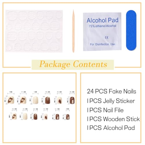 French Tip Press on Nails Short Square Fake Nails with Bead Chrome 3D Stripe Designs Shell Nails Press ons Gold Nude Glue on Nails Glossy Acrylic Nails Artificial Stick on Nails for Women 24Pcs - color: 18