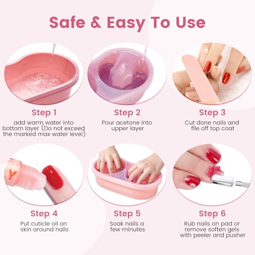 Dual Nail Soaking Bowl for Both Hands, Acetone-Proof Manicure Soak Bowl Kit - color: D1-Pink for big hands