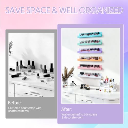 15" Nail Polish Wall Rack 6 Pack, Wall Mounted Organizer Holds 66+ Bottles - color: 6 Colors-standard