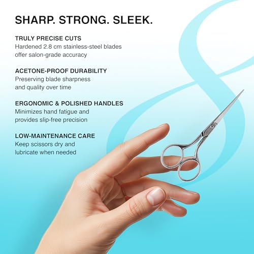 Cre8tion Stainless Steel Nail Scissors S02, Acetone-Proof Blades, 3.9" - size: 3.9 Inches