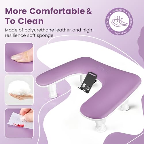 JODSONE Purple U-Shaped Manicure Arm Rest for Nails Tech with Rotating Phone Holder and Adjustable Nail Arm Rest Detachable Manicure Hand Rest for Salon Design - color: Purple-Without Mat