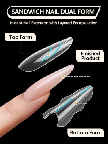 TOROKOM Sandwich Nails Dual Forms for Builder and Poly Nail Gel Extensions - color: Almond