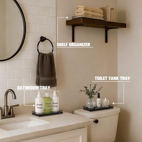 Bathroom Vanity Tray for Countertop, 12" x 6" Oak Wood Toilet Tank Tray - color: Black, size: 12" x 6" x 1.5"