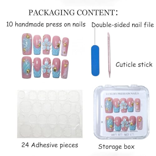 Handmade Long Square Press On Nails | Reusable & Salon Quality (O906, M) - color: O906, size: M