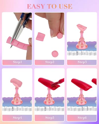 Nail Stand Acrylic Nail Art Display Stand Magnetic Nail Tips Practice Holder 54 Pcs Reusable Adhesive Putty for DIY Painting Nails Stand kit (Aurora Pink) - color: Aurora Pink