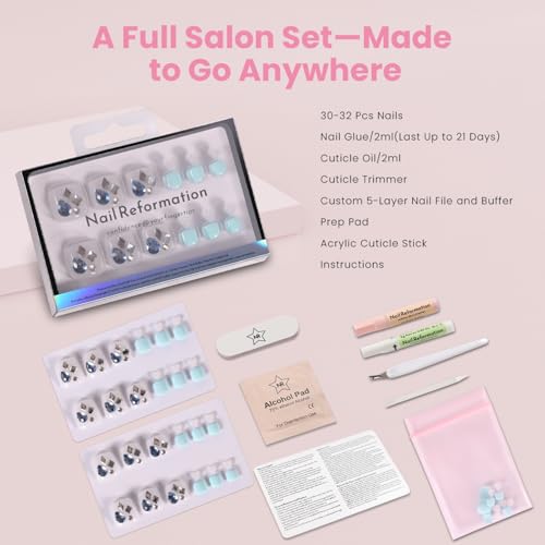 Nail Reformation Press On Toenails, Milky White & Baby Blue Short Square - color: Crown Gem