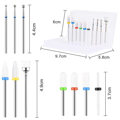 URAQT Ceramic Nail Drill Bits Sets, 10 pcs Electric Nail Drill Bits Kit 3/32", Professional Cuticle Polishing Bits for Acrylic Gel Nails, Electric Nail Files Manicure Pedicure Drill Tool - color: A-10pcs