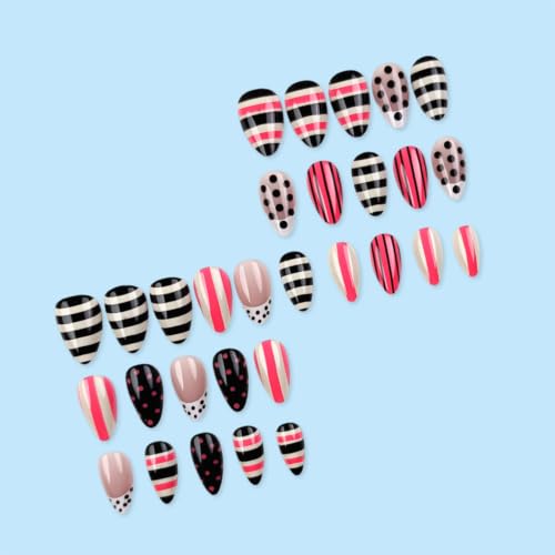 30Pcs Almond Press on Nails Polka Dots Fake Nails Short Nails Press ons - color: Summer Style-Colorful-14