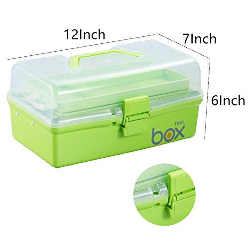 Kinsorcai 2PCS 12'' Three-Layer Clear Plastic Storage Box/Tool Box, Multipurpose Organizer and Portable Handled Storage Case for Art Craft and Cosmetic (Green) - color: green, size: 2PCS