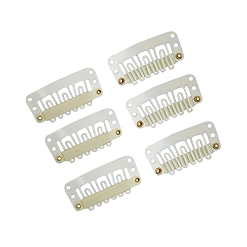 24 pcs/lot 6-Teeth U-Shape Snap Hair Extensions Clips Metal Wig Clips with Rubber for Hairpiece Hair Extensions (3.2cm Blonde) - color: Blonde, style: 32mm 24pcs U-shape