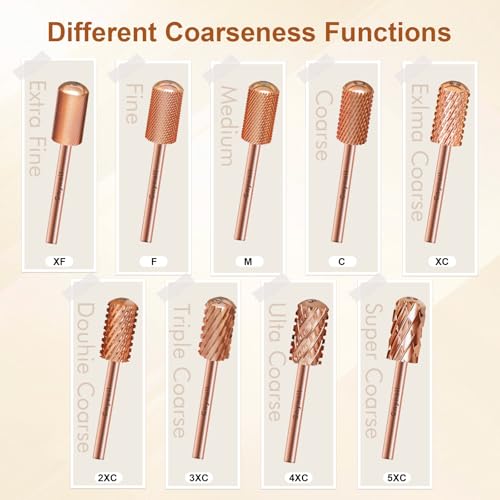 3/32" Large Smooth Barrel Safety Nail Drill Bit for Gel & Acrylic Removal - color: Rose Gold, size: 2XC