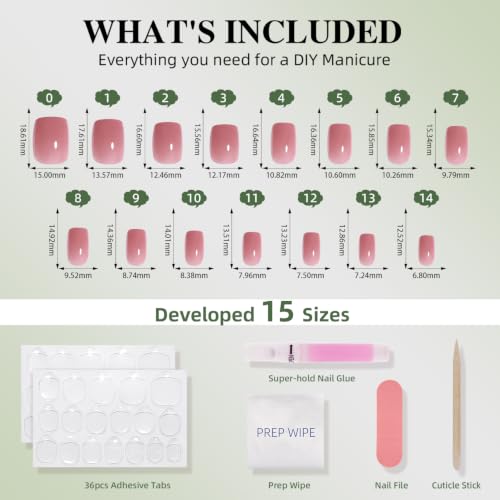 Nude Press On Nails Square - Pink Nails Short Fake Nails - color: 1C - Rosy Nude
