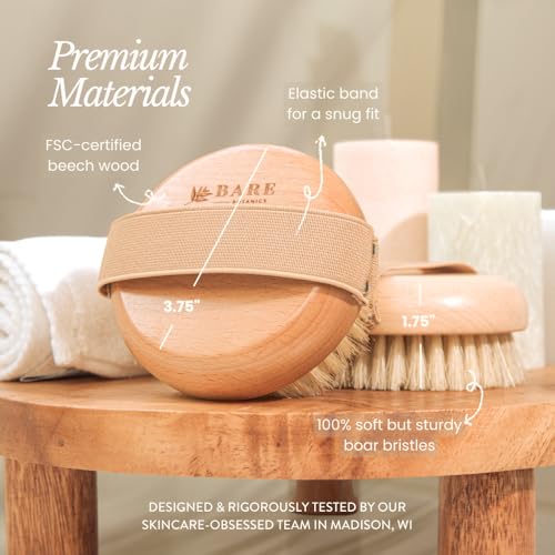 Bare Botanics Dry Brushing Body Brush for Lymphatic Drainage - size: 4-inch