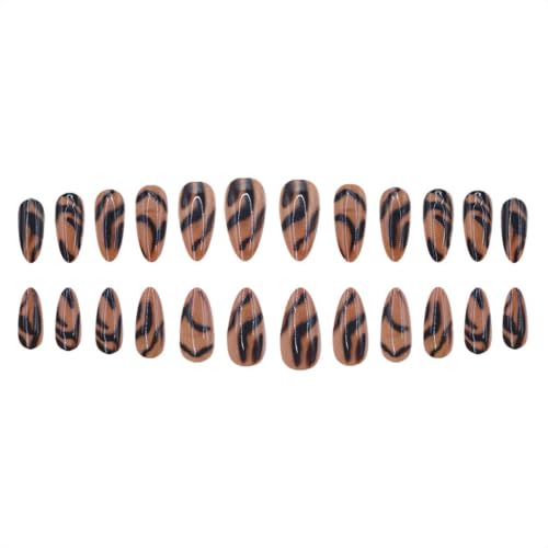 Fall Brown Press on Nails Medium Almond Fake Nails Gradient Acrylic Nails - color: Summer Style-Colorful-2
