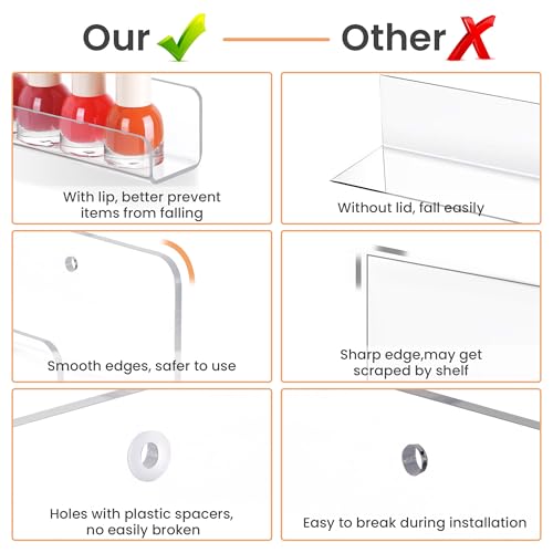 upsimples 6 Pcs 12" Clear Acrylic Shelves, Small Shelf for Wall Display