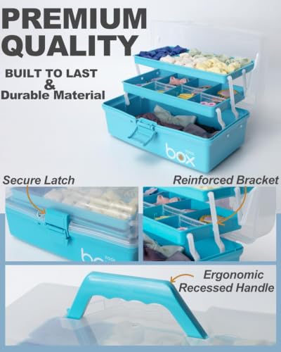 TERGOO 13in Lager Plastic Craft Organizer and Storage 3-Layer Tackle Box - color: Blue