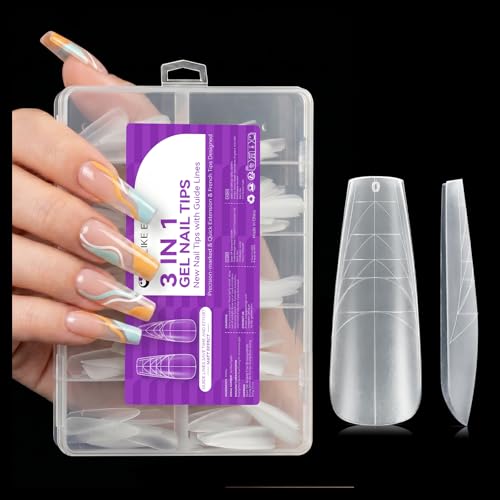 gelike ec Nail Tips for Salon: 100Pcs Coffin 3-in-1 Quick French Matte Tips - color: D-Coffin Dual Forms