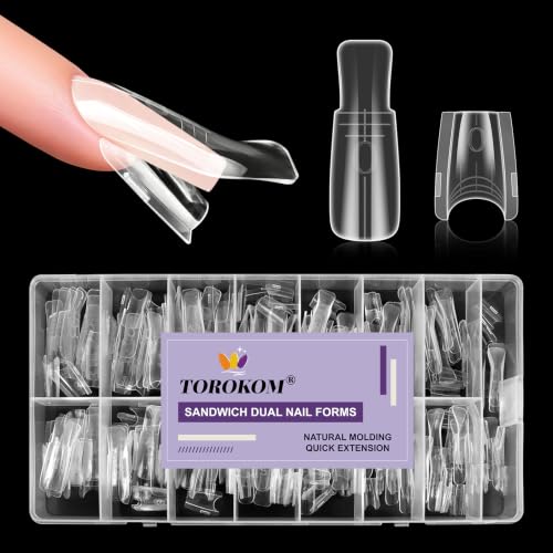 TOROKOM Sandwich Nails Dual Forms for Builder and Poly Nail Gel Extensions - color: Short Coffin
