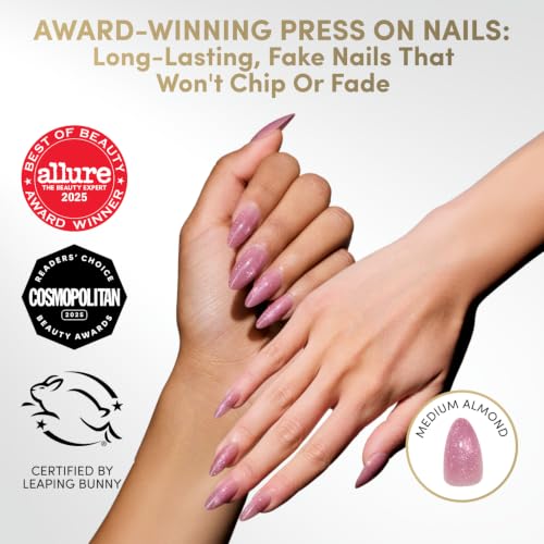 Glamnetic Press On Nails - Medium Almond, Velvet Fake Nails 30 Pc Full Kit - color: The Beauty Blueprint