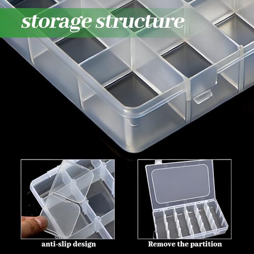 24 Grids Plastic Organizer Box with Removable Dividers Clear Multi Compartment Storage Container Small Crafts Organizer Box for Beads Jewelry Tackles Nail Charm Button Sticker (2Pcs)