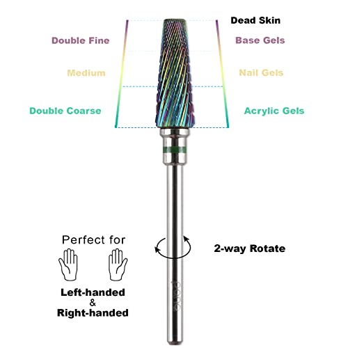 PANA 5-in-1 Pro Upgraded Multi-Function Drill Bit 3/32" Shank Size - (Rainbow, 2X Coarse to 2X Fine) - Mix Size Tungsten Drill Bit Fast Remove Acrylic Hard Gel Nail for Manicure Pedicure - color: Rainbow, size: Pro Upgraded