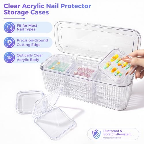 15 Acrylic Press-On Nail Cases,15 Nail Pouches with Cards&Large Storage Box - color: Clear Box