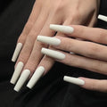 MISUD Press on Nails - Long Coffin Fake Nails with Milky White, Acrylic Matte Solid Color Design 24 pcs - color: 019A05-13White