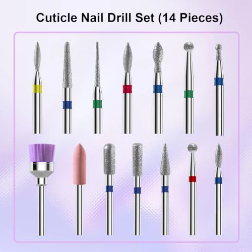 3/32'' 14Pcs Nail Drill Bits Set Diamond for Acrylic Gel & Cuticle Removal - color: 14Pcs Diamond Bit Sets