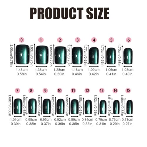 Green Press on Nails Short Square Fake Nails Cat Eye Designs Stick on Nails Glitter False Nails Bling Glossy Acrylic Glue on Nails for Women Manicure 30Pcs - color: Style-16