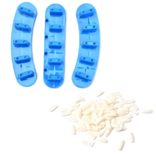 3PCS Nail Stand Nail Practice Display Board Nails Display Practice False Nail Art Tips Practice Display Stand Tool Nail Training Tools Plastic Stand with 110PCS Tips (Blue) - color: Blue