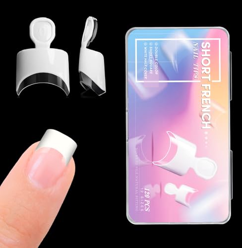 Krofaue Short French Half Wrap Nail Tips, 120PCS Acrylic False Tips - color: French Short Half Wrap