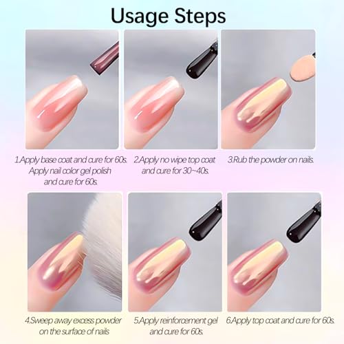 12 Jars Pearl Chrome Nail Powder, Iridescent Aurora Powder - color: F-123+F-124+6pcs sponge sticks
