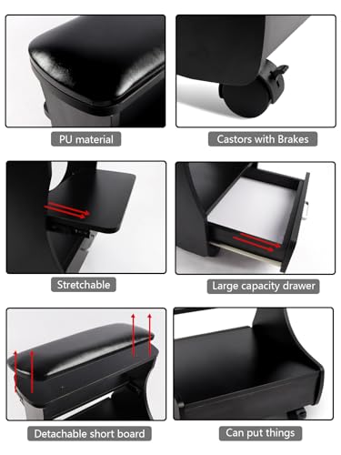 Kalolary Pedicure Foot Rest Manicure Foot Rest with Wheels PU Leather - color: All Black