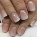 Press on Nails Short Square MABKJLF Fake Nails Full Cover Pink & White Gradient False Nails Glossy Glue on Nails Stick on Nails Acrylic Nails Artificial Nails for Women Girls 24Pcs - color: S43