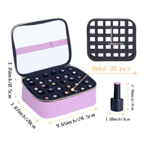 Small Clear Nail Polish Case Holds 30 bottles(15ml-0.5fl.oz) Nail Polish Organizer Multifunctional Nail Polish Bag organizer, Cosmetic Travel Makeup Cases for Women, Pink - color: Pink 30B, size: 1Pcs-30 bottles