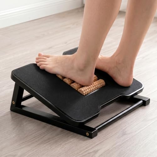 Bamboo Under Desk Foot Rest Foot Stool Rocking Footrest (Black Triangle) - color: Black, size: Triangle