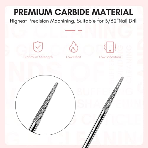 Makartt Nail Drill Bit:Cuticle Bit for Nail Drill 3/32" Safety Bit Fine-F - size: Needle shape-F