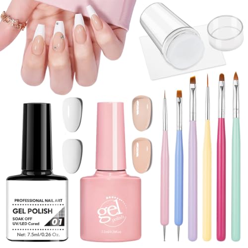 French Manicure Kit,Nude White French Tip Gel Polish,Set C