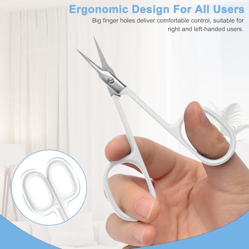 CGBE Curved Cuticle Scissors, Extra Fine Pointed Tip, for Russian Manicure - color: White