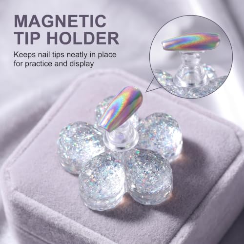 BWESOO Multi-Flower Shape Nail Art Practice Display Stand - Magnetic Tips DIY Nail Crystal Holder, Manicure Tools Accessories